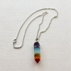 Chakra Gemstone Bullet Point Necklace 18" Diamond-Cut Stainless Steel Chain